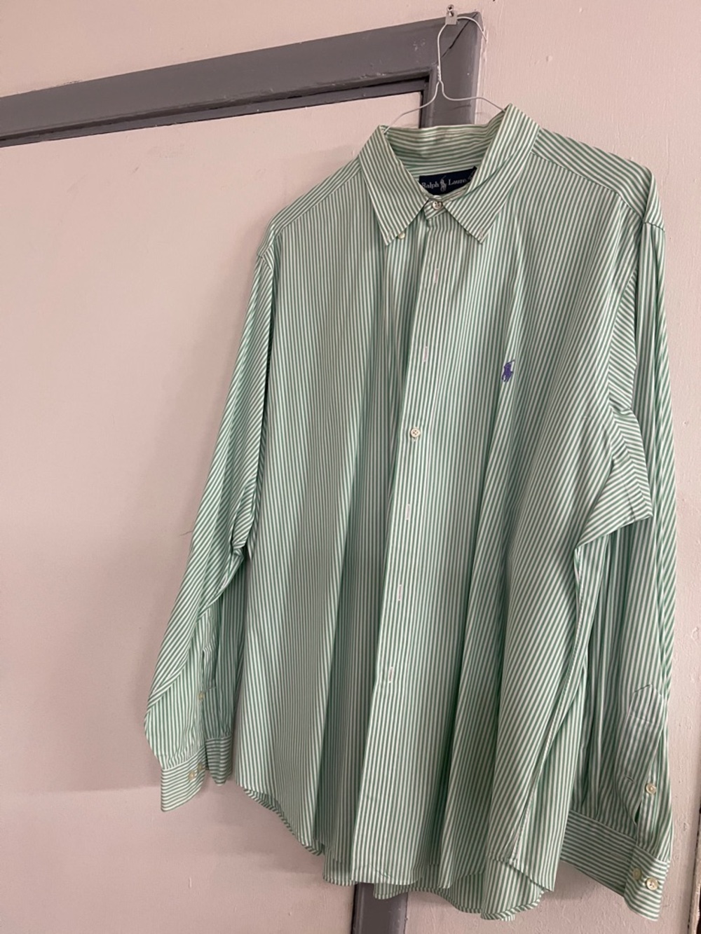 Polo by Ralph Lauren Mint Green & White Striped Dress Shirt  size  18 36/37